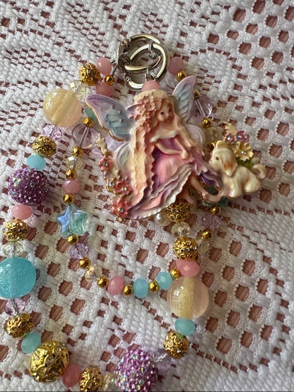 Pastel Fairy Purse Charm with Dog Charm